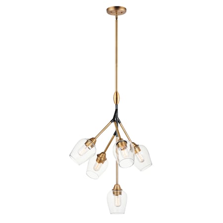 Savvy 5-Light 24.25 Wide Antique Brass / Black Pendant Light